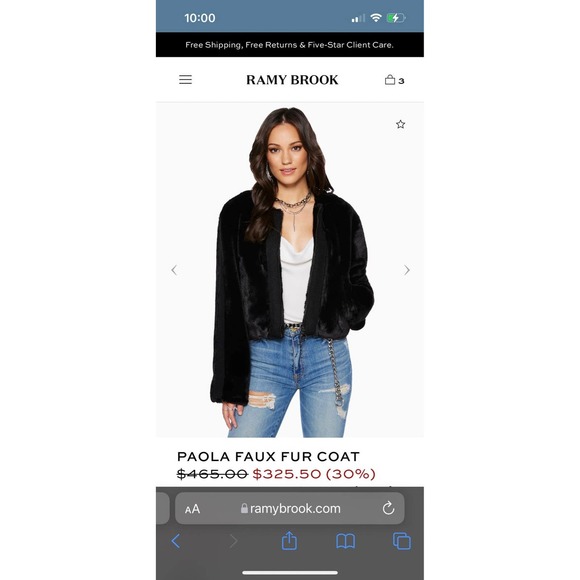 NWT Ramy Brook Paola Black Faux Fur L Retails $465 - Picture 3 of 5